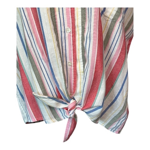 EUC Old Navy women’s multicolor striped short sleeve button up blouse | size XL - Picture 2 of 6
